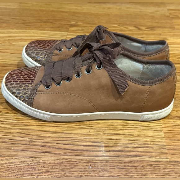 Lanvin Sneakers Brown Suede With Snakeskin Size 7 - Picture 4 of 12
